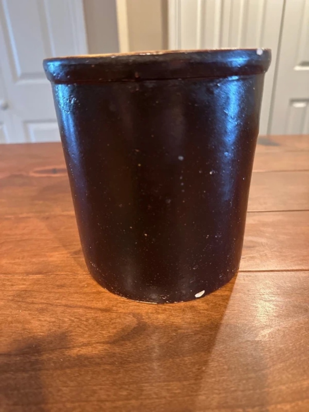 Vintage/Antique Stoneware Dark Brown 6” Tall Albany Slip Glaze Crock